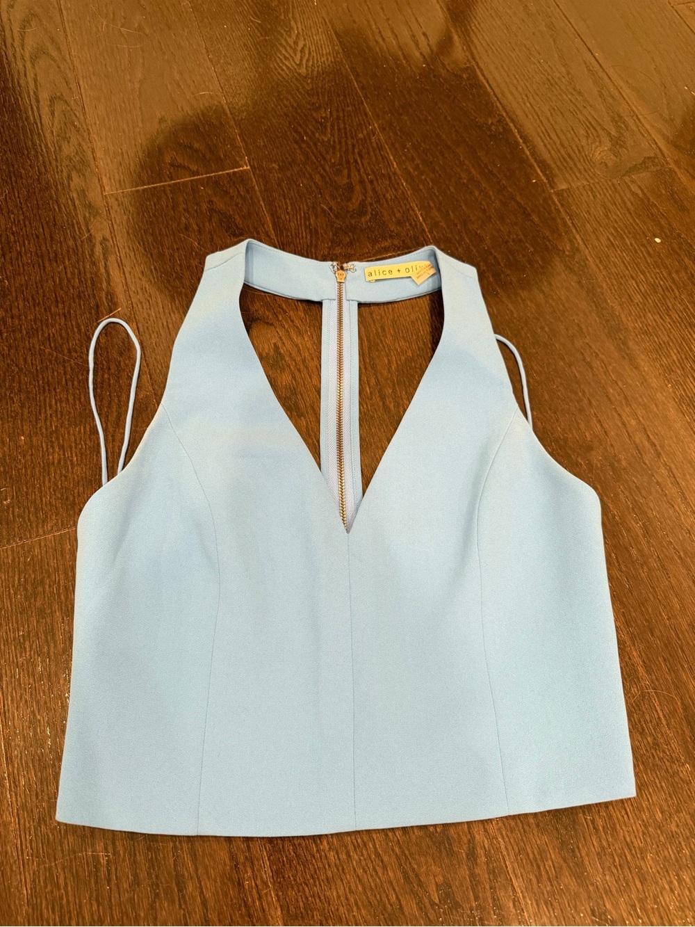 Alice + Olivia Powder Blue V-Neck Halter Crop Top